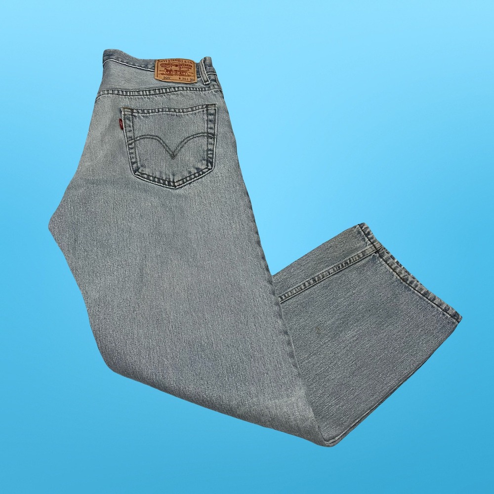 Levis 505 Regular Fit Jeans Mens 36x30 Light Wash Blue Denim Straight Leg Pants
